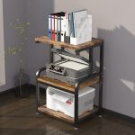 HOUYISHEYUE Home Printer Stand Vintage Printer Stand with 3 Tier Wood Storage Shelves Multi-Purpose Desk Organizer for Fax Machine, Scanner, Files, Books with Adjustable Anti-Skid Feet (Brown) - Image 7